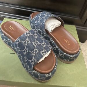 Gucci platform denim slides